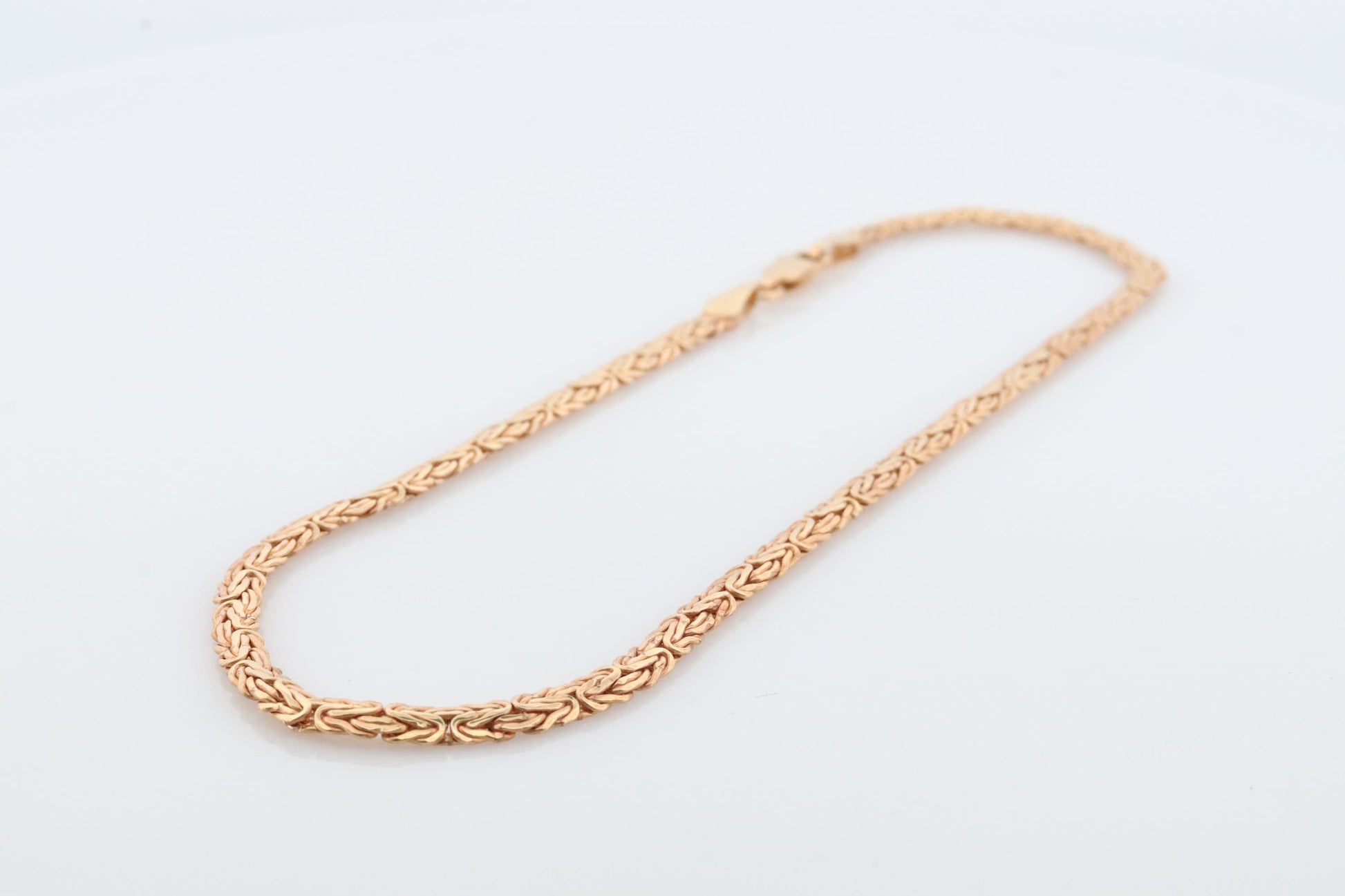 14k Byzantine Anklet. 14k Yellow Gold Wide Flattened Flat Byzantine Long Bracelet Anklet. 3.2grams 4.5mm wide. Italy