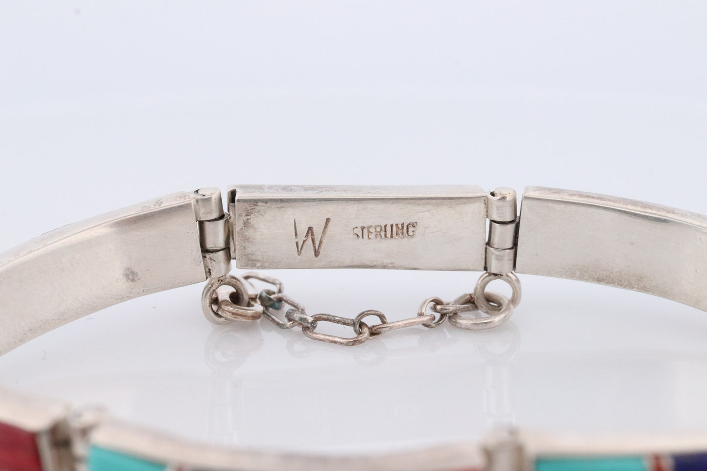 Charles Willie Navajo Sterling Silver Turquoise Bracelet. Lapis Turquoise Coral 925 Native American Zuni Turquoise cuff bangle bracelet.