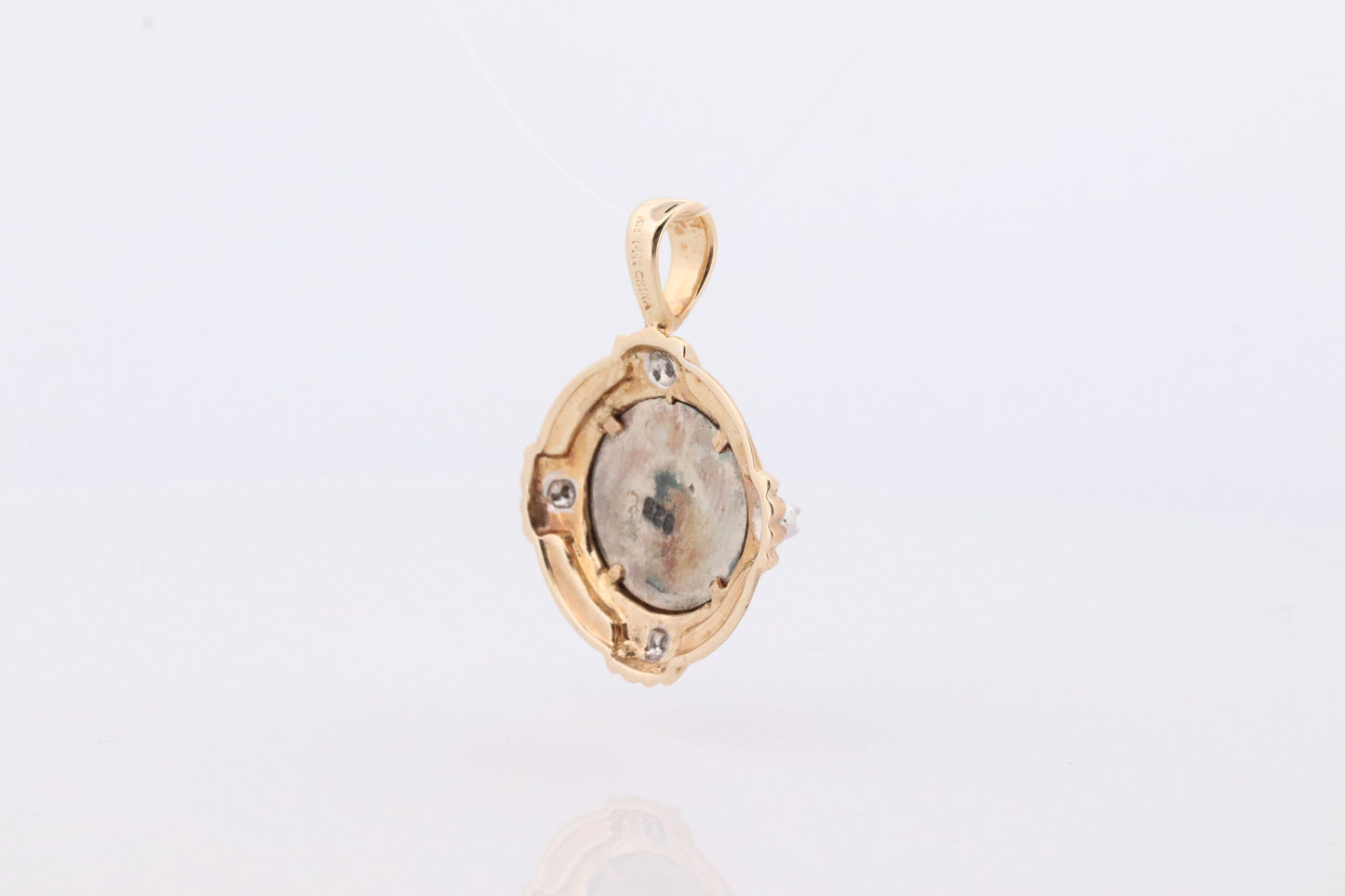 14k Coin Pendant Medallion. Sterling Silver Greek Roman Head Woman Cameo Bust bezel set with diamonds Pendant Charm.