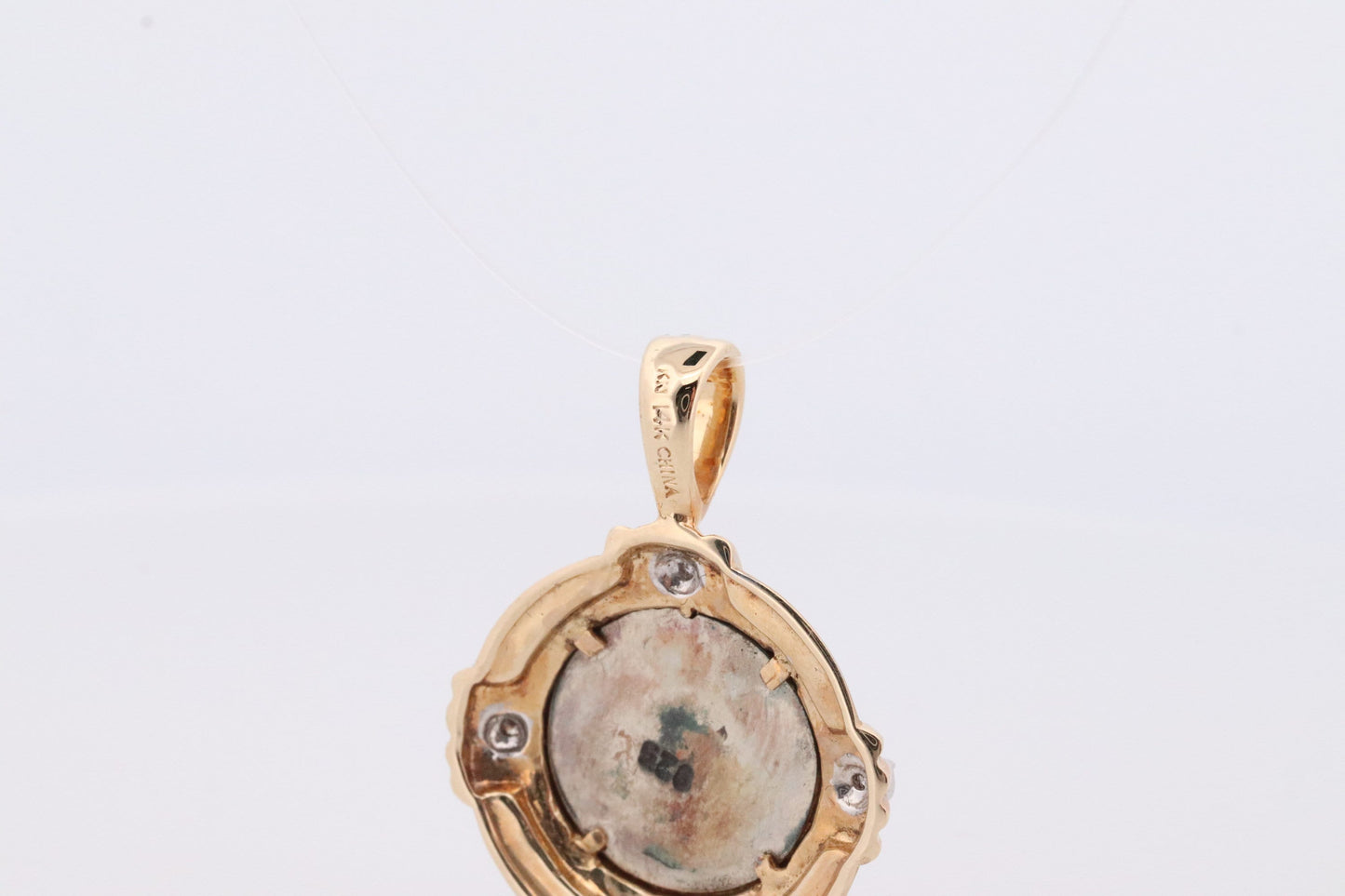14k Coin Pendant Medallion. Sterling Silver Greek Roman Head Woman Cameo Bust bezel set with diamonds Pendant Charm.