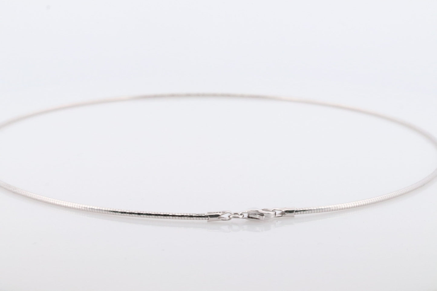 18k Round Omega Necklace. 18k White White Gold OMEGA Snake chain Necklace. MILOR 1.5mm 16in length. Choker Collar necklace.