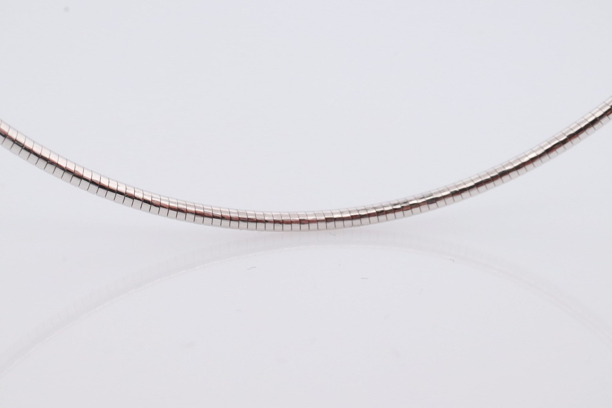 18k Round Omega Necklace. 18k White White Gold OMEGA Snake chain Necklace. MILOR 1.5mm 16in length. Choker Collar necklace.