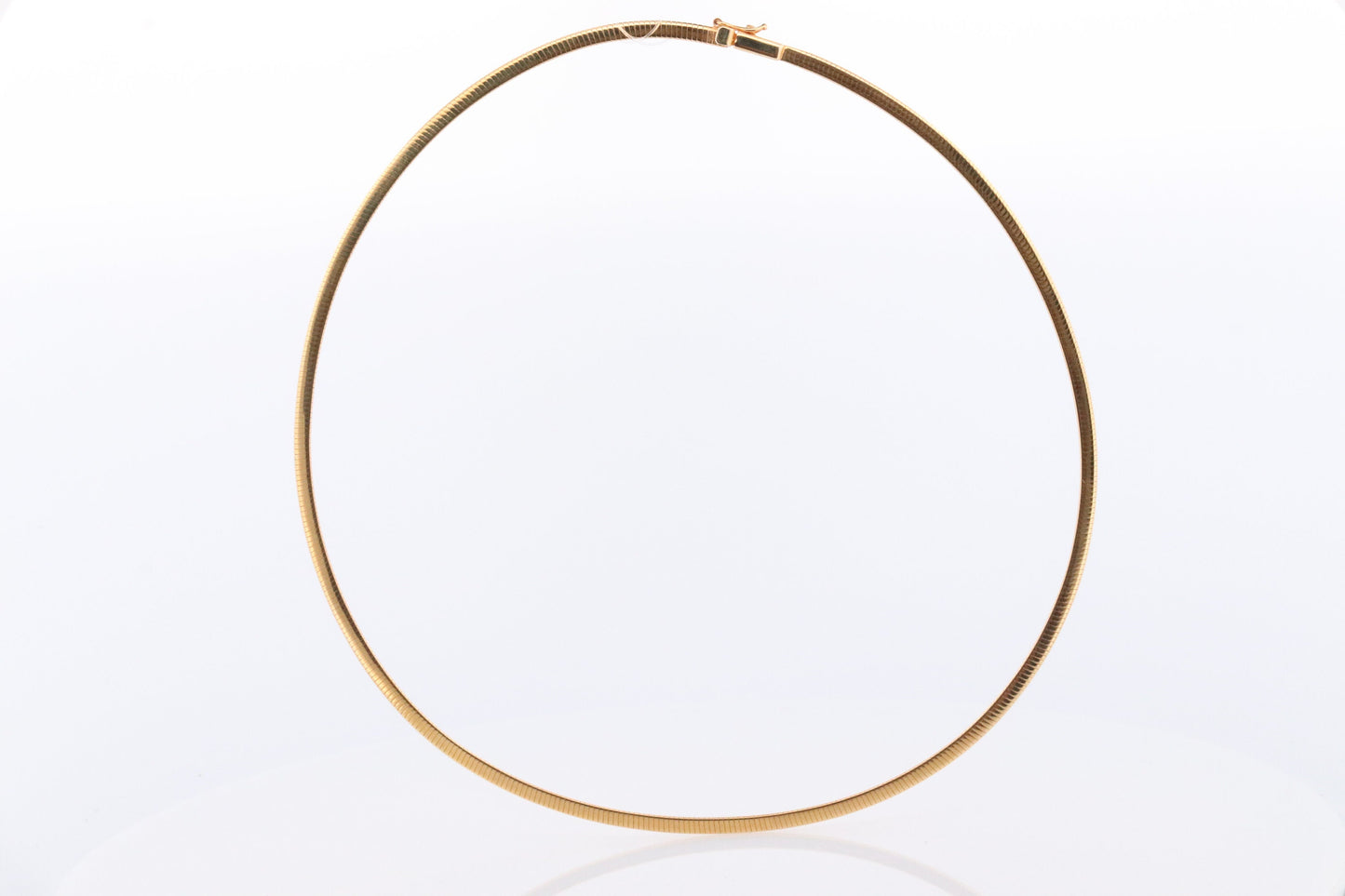 14k Omega Necklace. 14k Yellow White Gold Flat OMEGA Snake chain Necklace. MILOR 3mm 16in length. Choker Collar necklace.