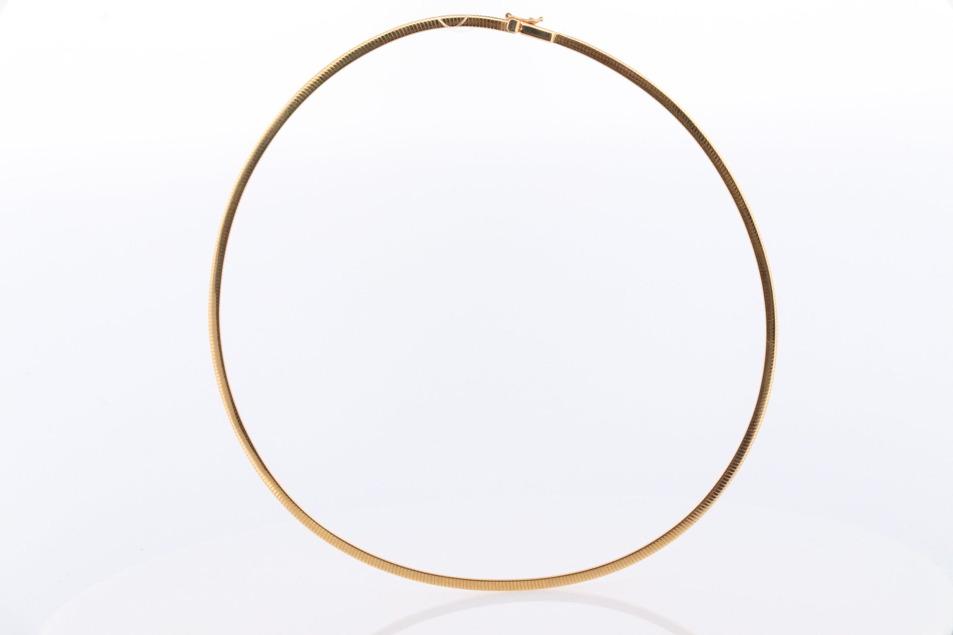 14k Omega Necklace. 14k Yellow White Gold Flat OMEGA Snake chain Necklace. MILOR 3mm 16in length. Choker Collar necklace.