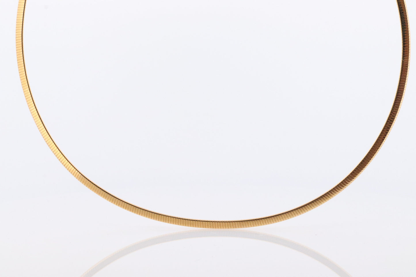 14k Omega Necklace. 14k Yellow White Gold Flat OMEGA Snake chain Necklace. MILOR 3mm 16in length. Choker Collar necklace.