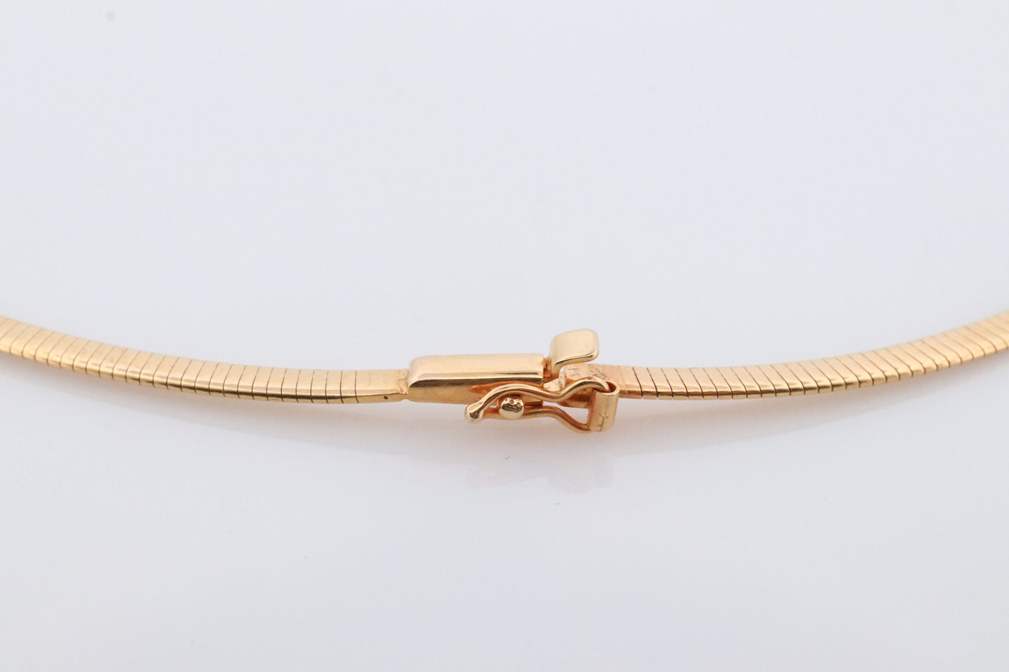 14k Omega Necklace. 14k Yellow White Gold Flat OMEGA Snake chain Necklace. MILOR 3mm 16in length. Choker Collar necklace.