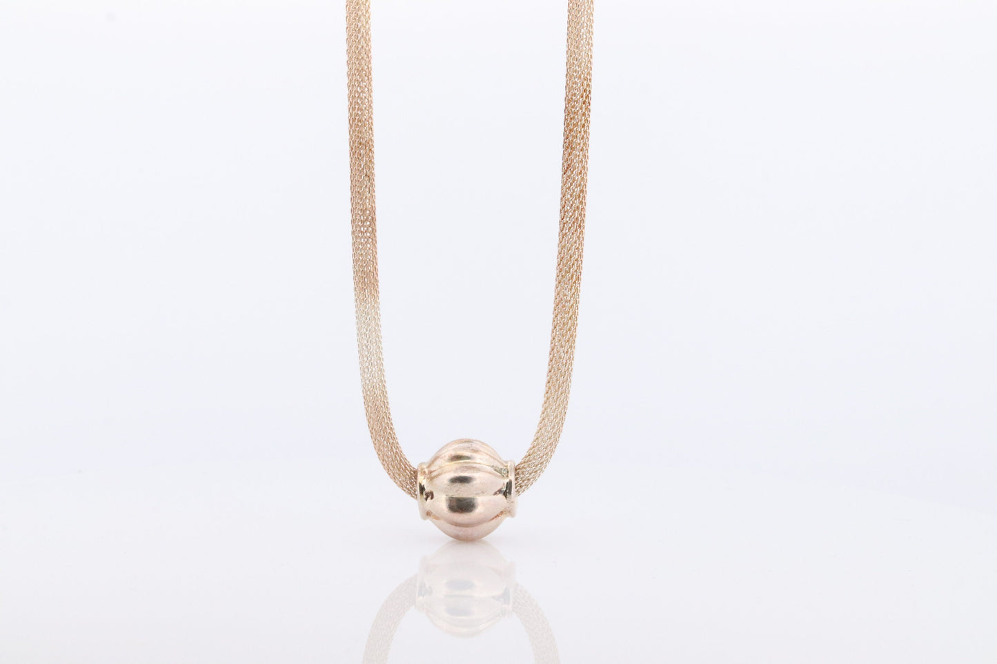 Round Mesh Necklace. Sterling Silver 925 Heavy Pumpkin Pendant Slide on Hollow round mesh necklace. Chocker Collar Necklace
