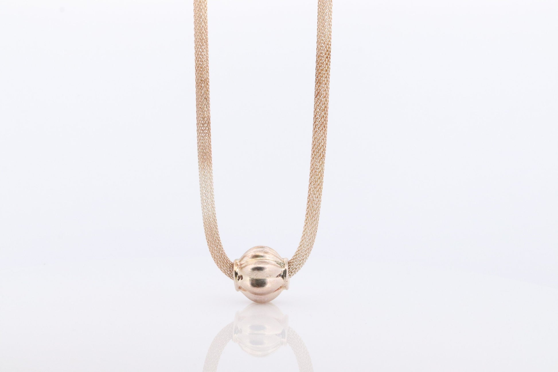 Round Mesh Necklace. Sterling Silver 925 Heavy Pumpkin Pendant Slide on Hollow round mesh necklace. Chocker Collar Necklace
