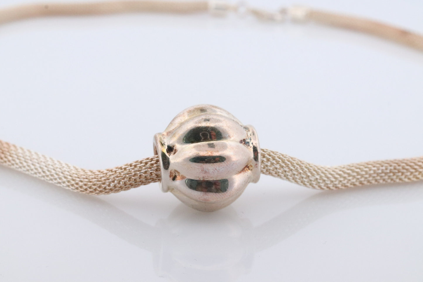 Round Mesh Necklace. Sterling Silver 925 Heavy Pumpkin Pendant Slide on Hollow round mesh necklace. Chocker Collar Necklace