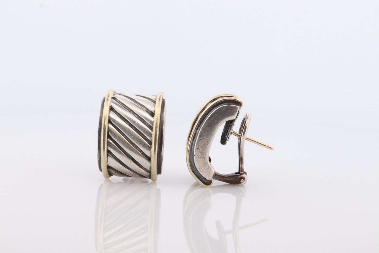 David Yurman Sterling and 14k Gold Heavy CABLE Drop Earrings. Pierced Omega Back David Yurman earrings