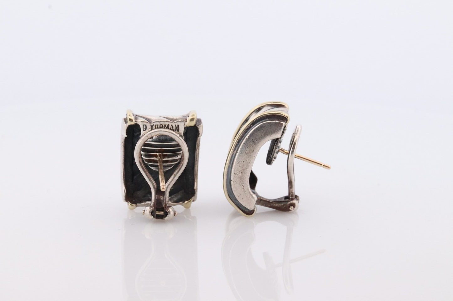 David Yurman Sterling and 14k Gold Heavy CABLE Drop Earrings. Pierced Omega Back David Yurman earrings