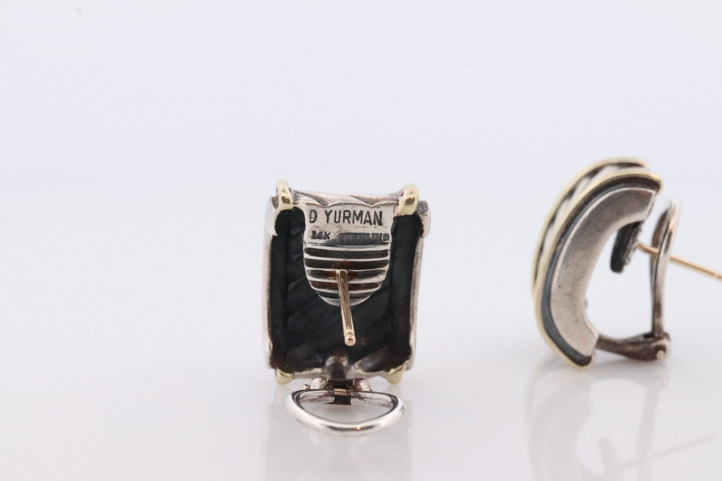 David Yurman Sterling and 14k Gold Heavy CABLE Drop Earrings. Pierced Omega Back David Yurman earrings