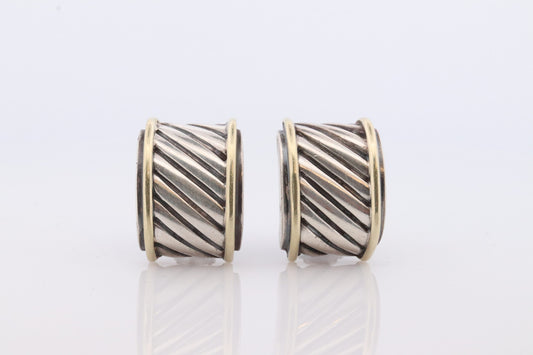 David Yurman Sterling and 14k Gold Heavy CABLE Drop Earrings. Pierced Omega Back David Yurman earrings