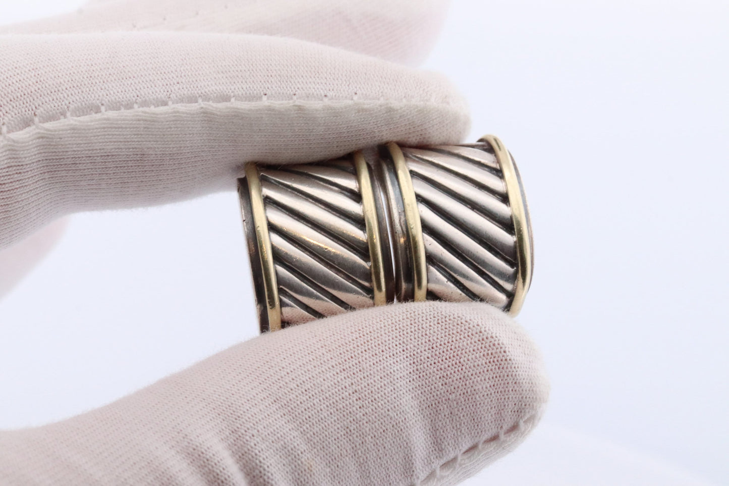 David Yurman Sterling and 14k Gold Heavy CABLE Drop Earrings. Pierced Omega Back David Yurman earrings