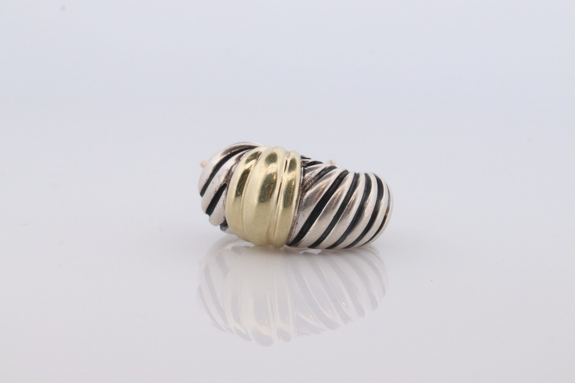 David Yurman Sterling and 14k Gold Heavy CABLE Shrimp Drop Single Earrings. Pierced Omega Back David Yurman earring