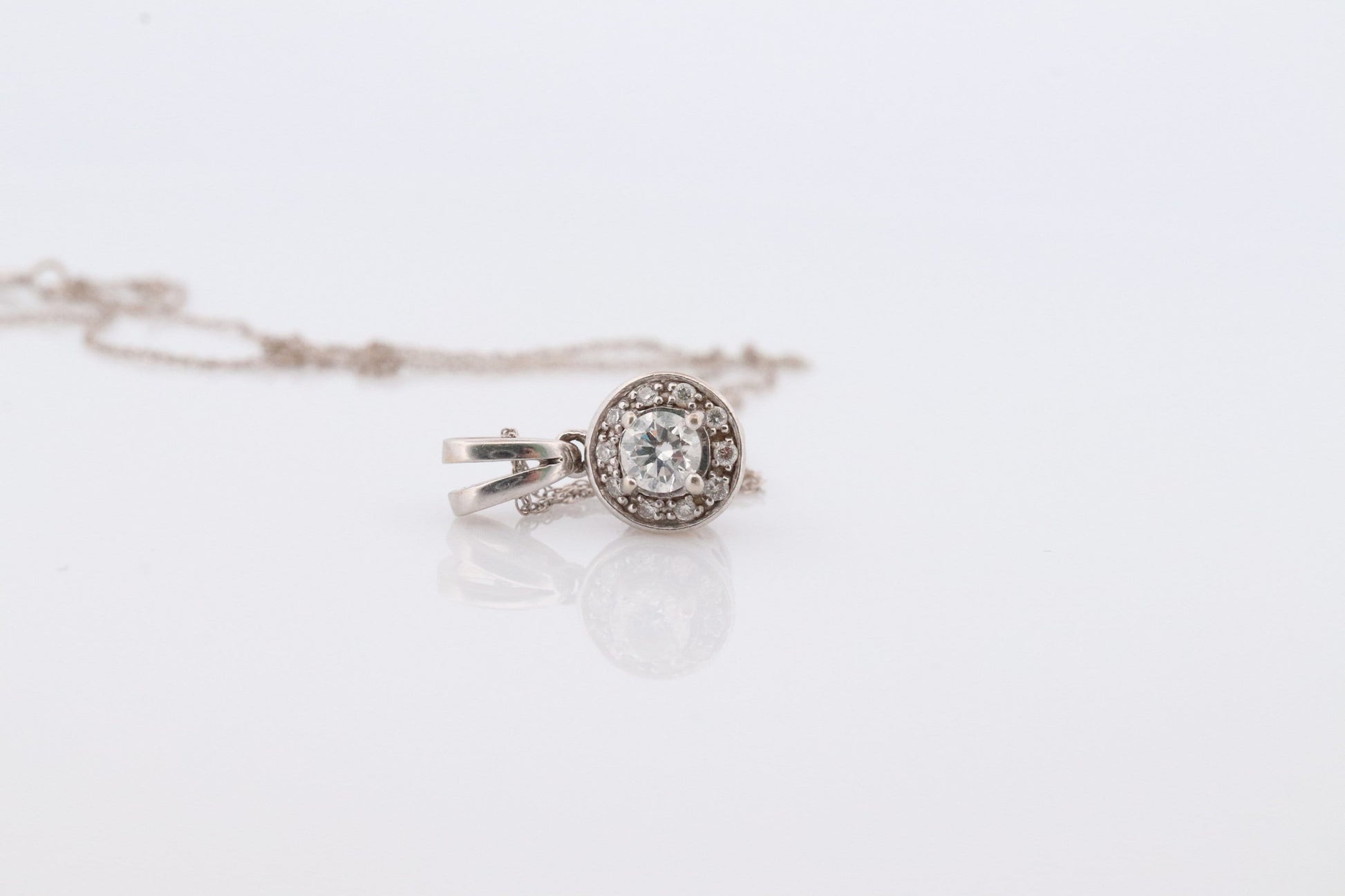 14k Diamond Solitaire Halo Pendant. 14k White gold and 24K Yellow Gold Inlay Canister Pendant. Singapore chain necklace.