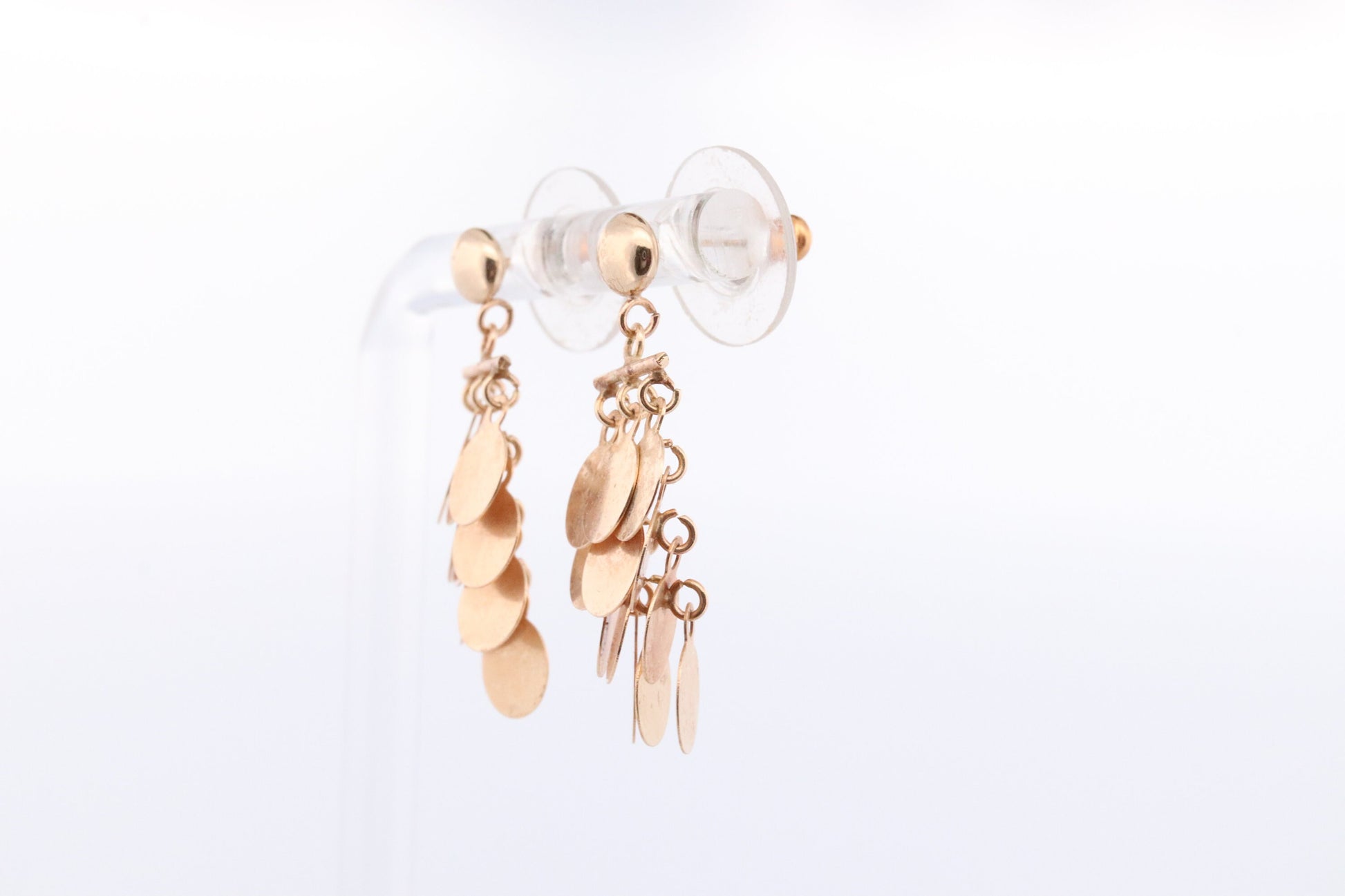 14k Dangle Charm Earrings. 14k Coin Medallion dangle Earrings. Round Charm Disk Disc Layering.