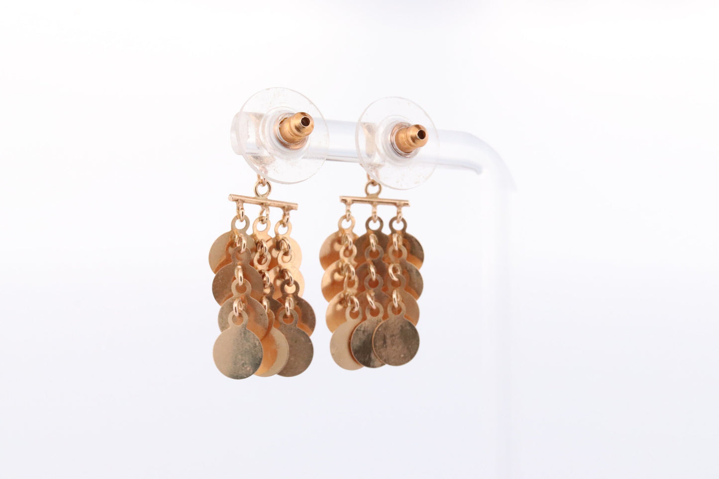 14k Dangle Charm Earrings. 14k Coin Medallion dangle Earrings. Round Charm Disk Disc Layering.