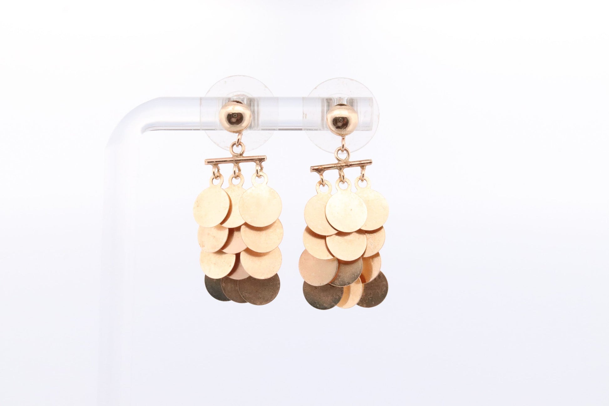 14k Dangle Charm Earrings. 14k Coin Medallion dangle Earrings. Round Charm Disk Disc Layering.