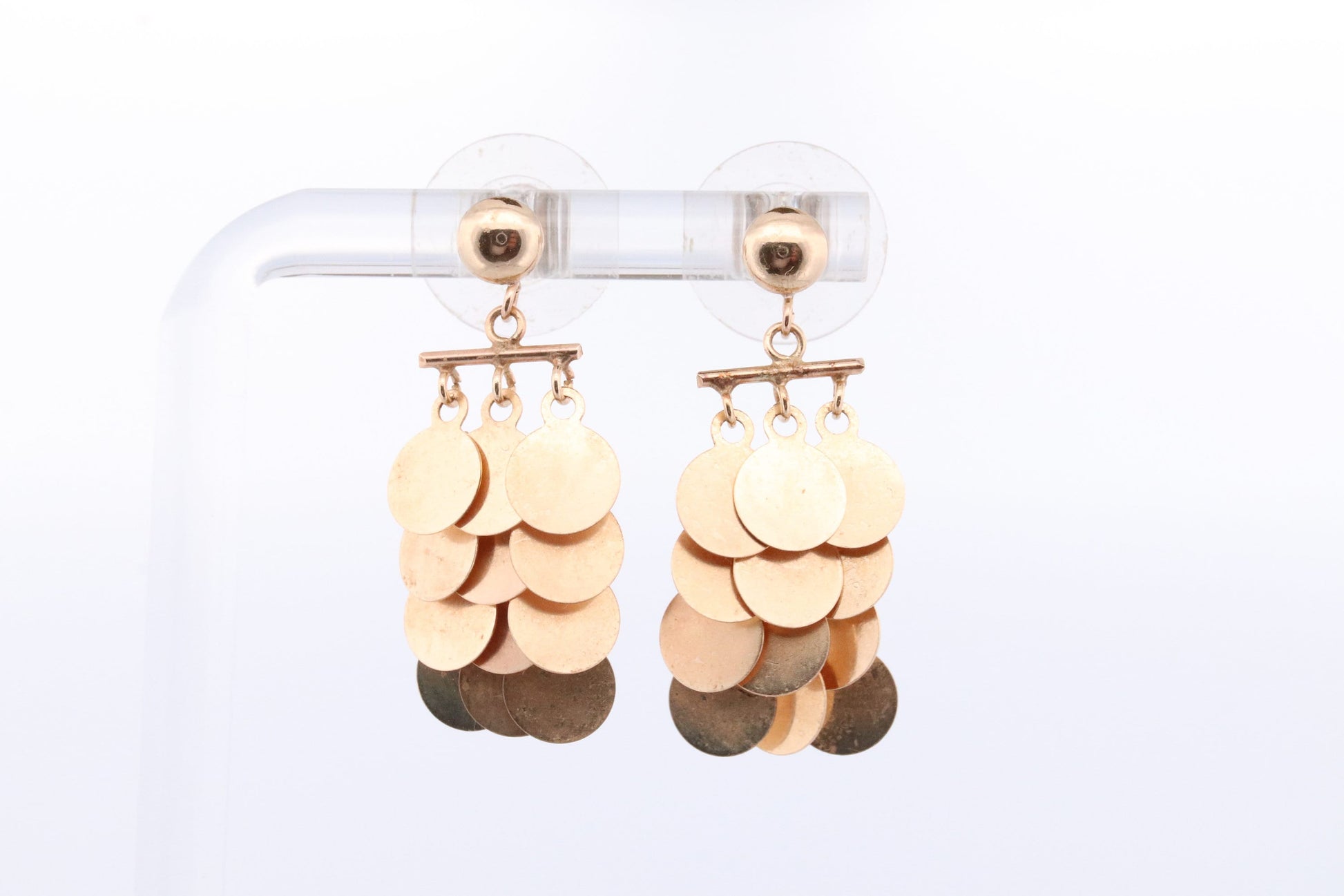 14k Dangle Charm Earrings. 14k Coin Medallion dangle Earrings. Round Charm Disk Disc Layering.