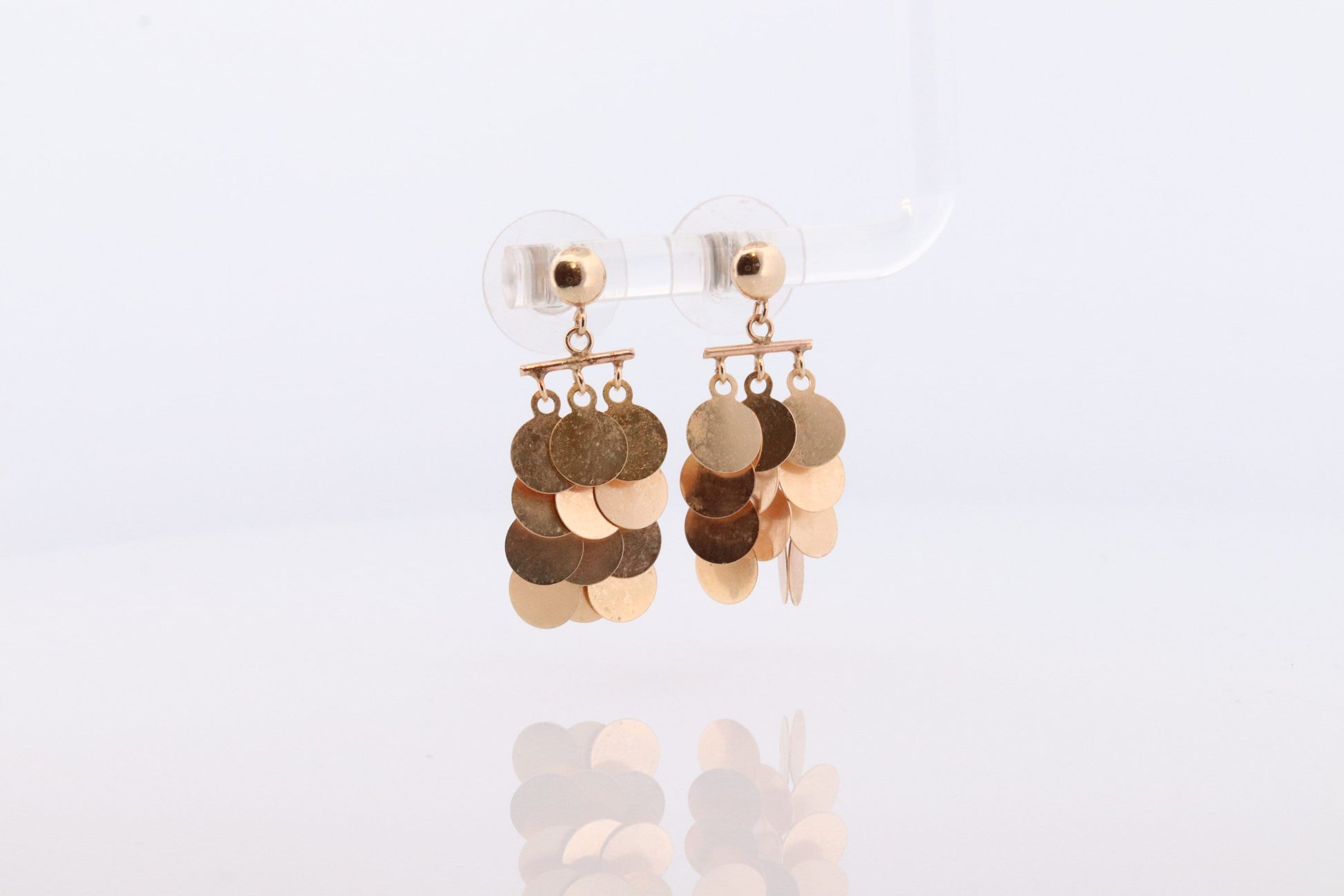 14k Dangle Charm Earrings. 14k Coin Medallion dangle Earrings. Round Charm Disk Disc Layering.