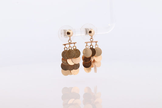 14k Dangle Charm Earrings. 14k Coin Medallion dangle Earrings. Round Charm Disk Disc Layering.