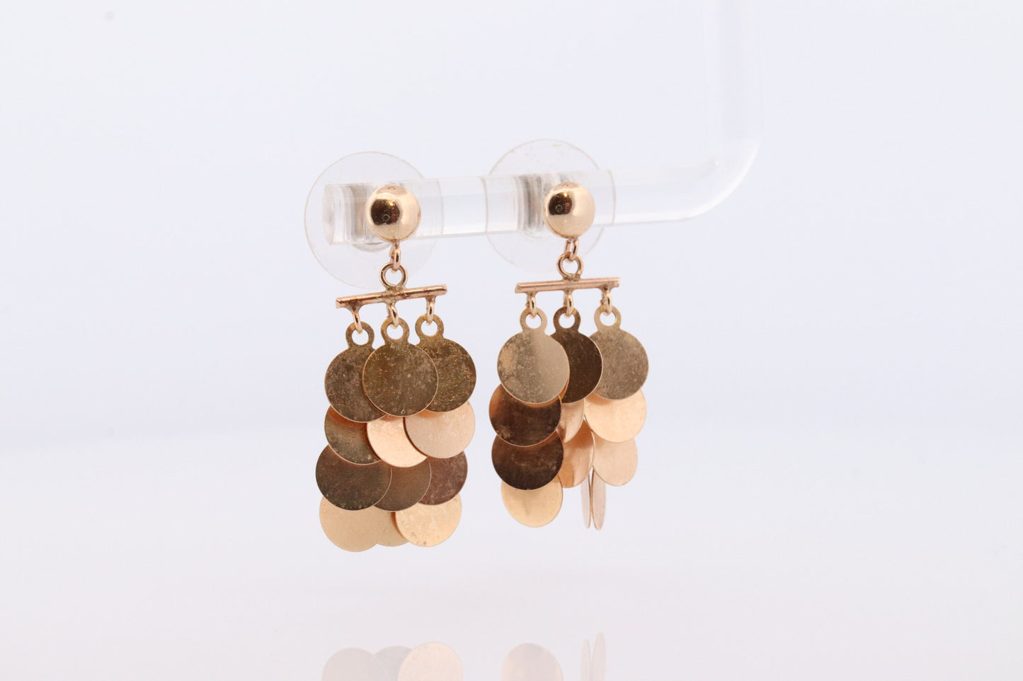 14k Dangle Charm Earrings. 14k Coin Medallion dangle Earrings. Round Charm Disk Disc Layering.