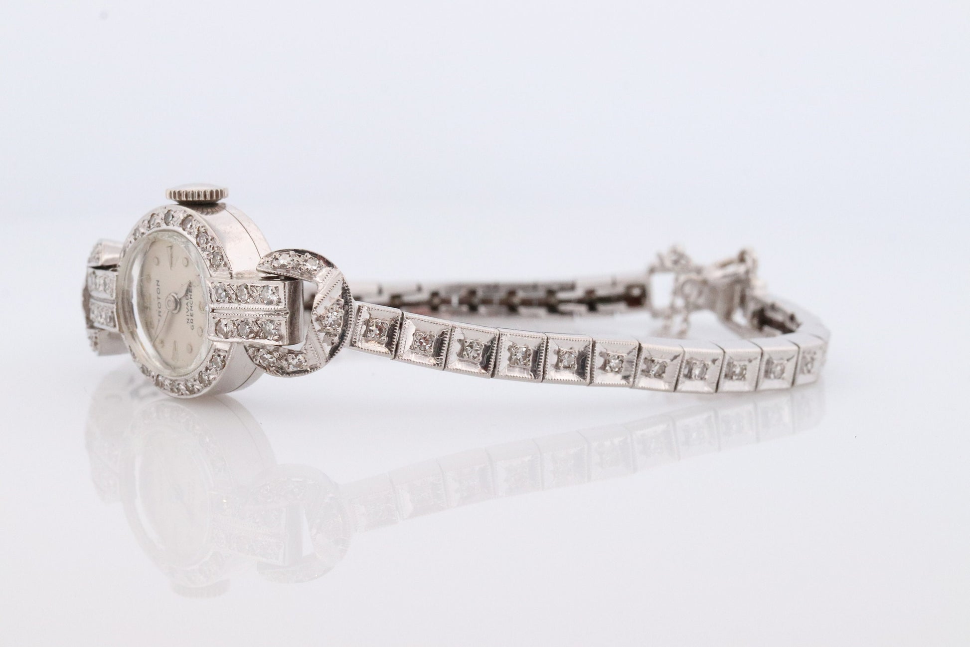 14k CROTON Nivada Grenchen LADIES wrist watch. 14k Manual watch with diamonds.
