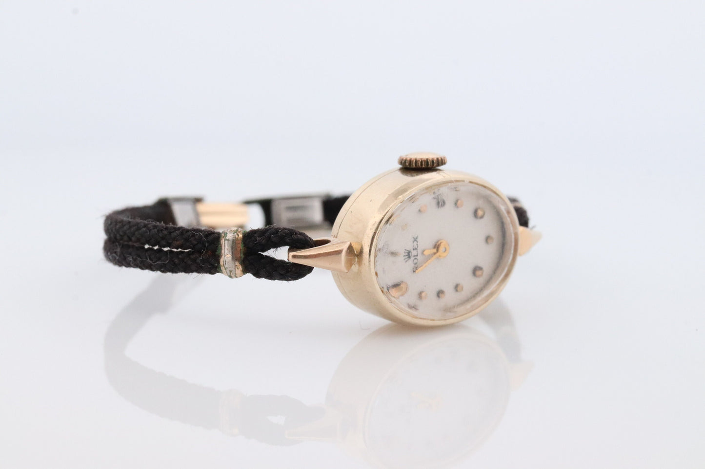14k Rolex Womens Cocktail Watch. 14k gold Manual Windup. 1950s Ladies Rolex Cable Watch. Rolex Cord wristwatch.