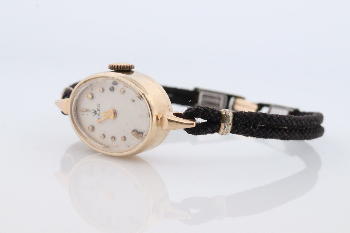 14k Rolex Womens Cocktail Watch. 14k gold Manual Windup. 1950s Ladies Rolex Cable Watch. Rolex Cord wristwatch.