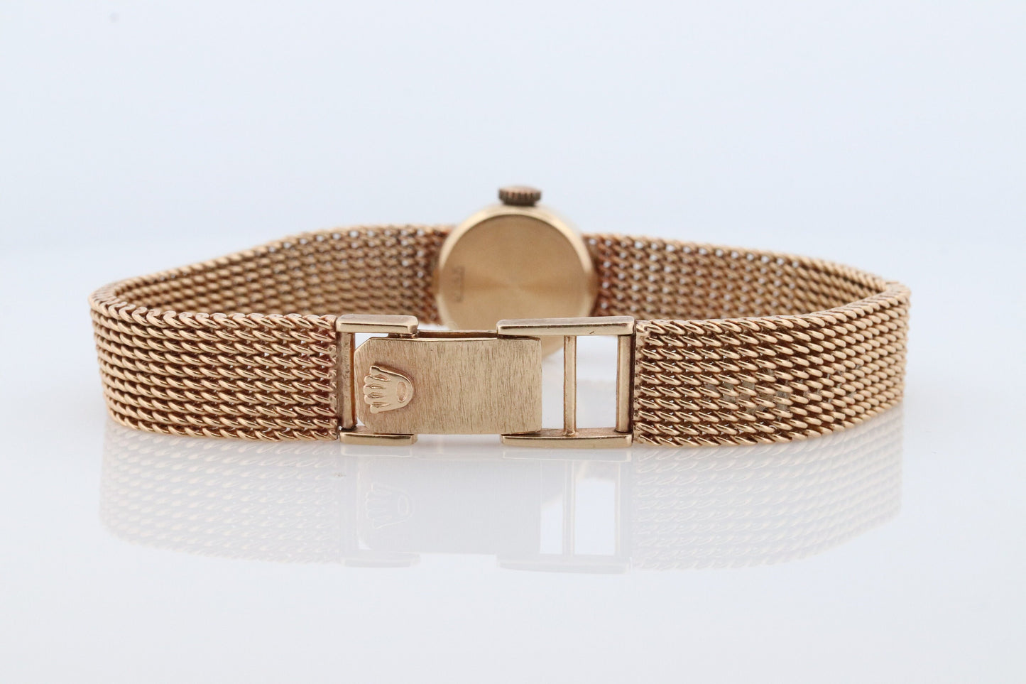14k Rolex Women's Cocktail Watch. 14k Orchid Rolex with Yellows Gold Bracelet. 1400 Ladies Rolex Watch. Full Gold Rolex round wristwatch.