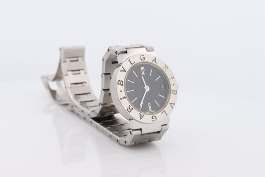 Vintage BVLGARI Watch. Bulgari BB 23 SS Stainless Steel Quartz Watch. Ladies Womens Luxury Watch. Black Dial.