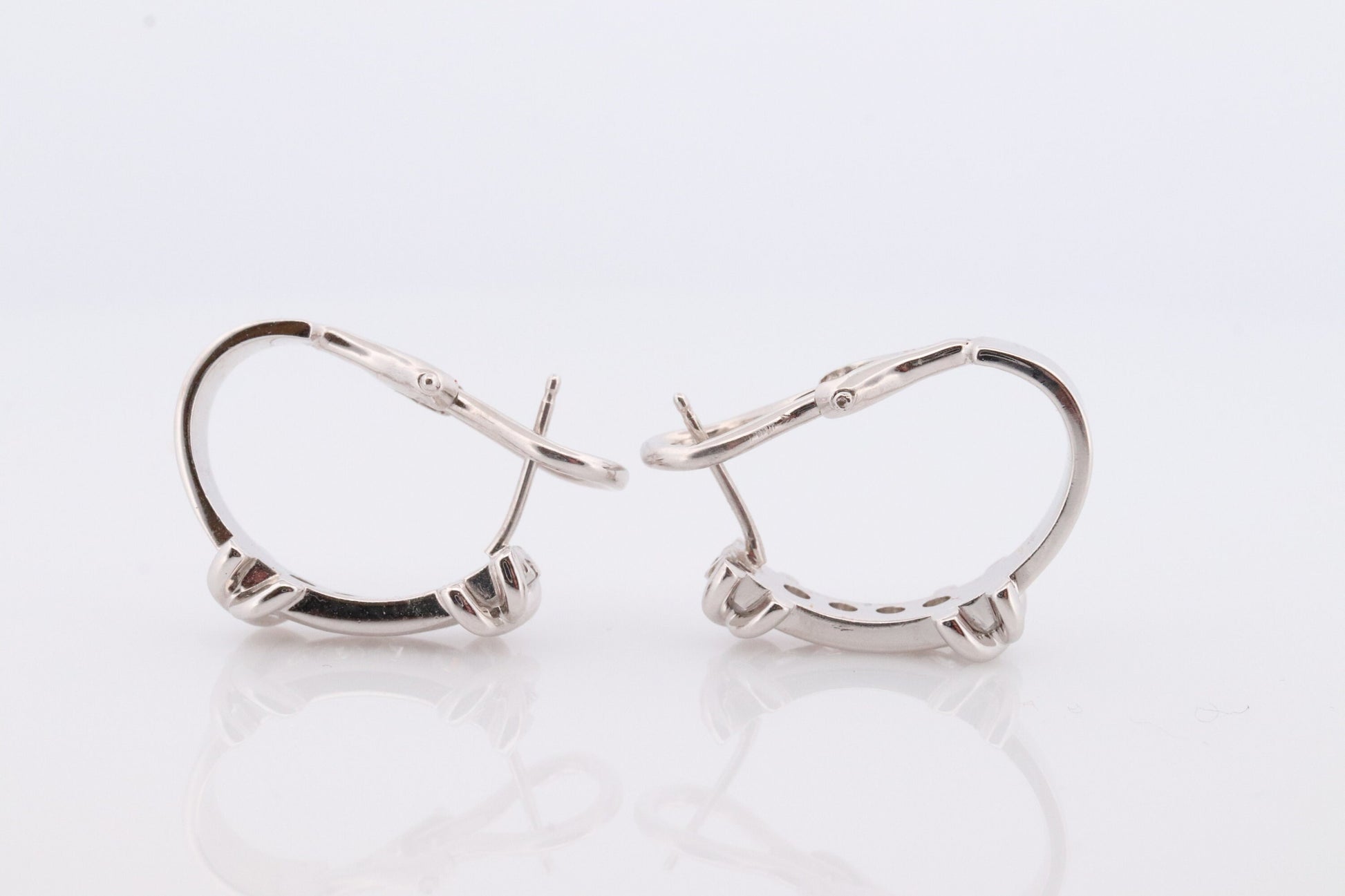 14k Diamond Hoop Earrings. Diamond Channel set diamond XOXO Earrings. Est 0.65ctw Hoop Huggie Dangle Diamond White Gold Earrings