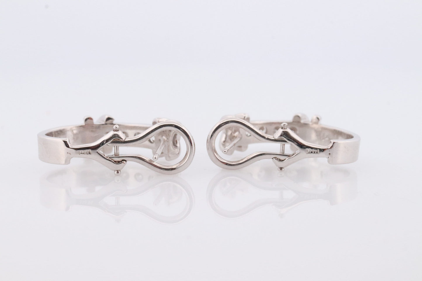 14k Diamond Hoop Earrings. Diamond Channel set diamond XOXO Earrings. Est 0.65ctw Hoop Huggie Dangle Diamond White Gold Earrings
