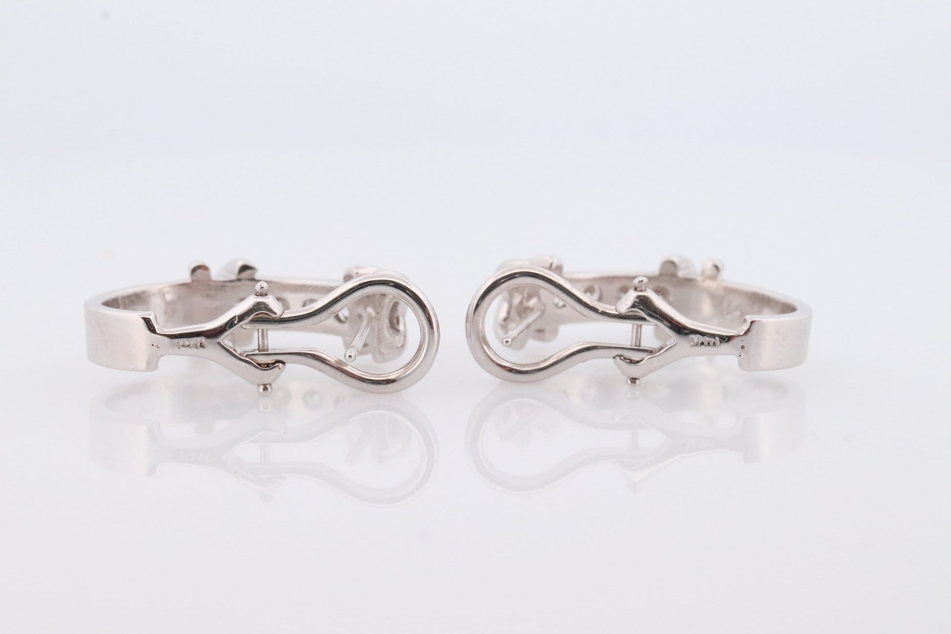 14k Diamond Hoop Earrings. Diamond Channel set diamond XOXO Earrings. Est 0.65ctw Hoop Huggie Dangle Diamond White Gold Earrings