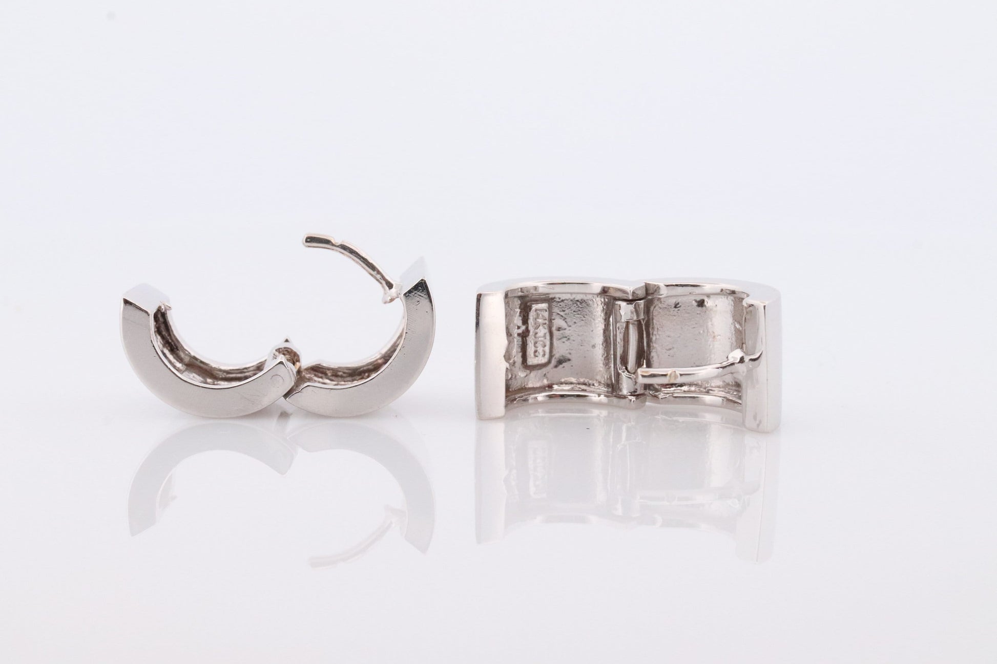 14k Gold WIDE Flat HOOP Earrings. Heavy 8.5g Hoop Gloss earrings. Huggies Wide Polished White Gold Earrings. Huggie Hinged Earrings.