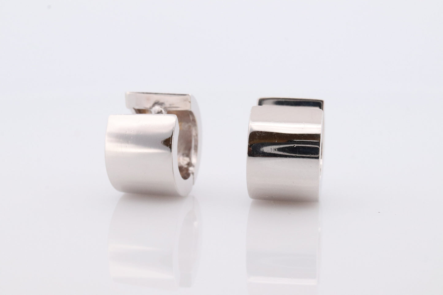 14k Gold WIDE Flat HOOP Earrings. Heavy 8.5g Hoop Gloss earrings. Huggies Wide Polished White Gold Earrings. Huggie Hinged Earrings.
