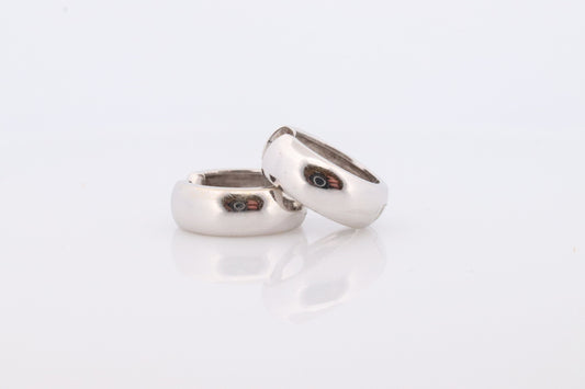 14k Gold Rounded HOOP Earrings. Heavy 6.8g Hoop Gloss earrings. Huggies Wide Polished White Gold Earrings. Huggie Hinged Earrings.