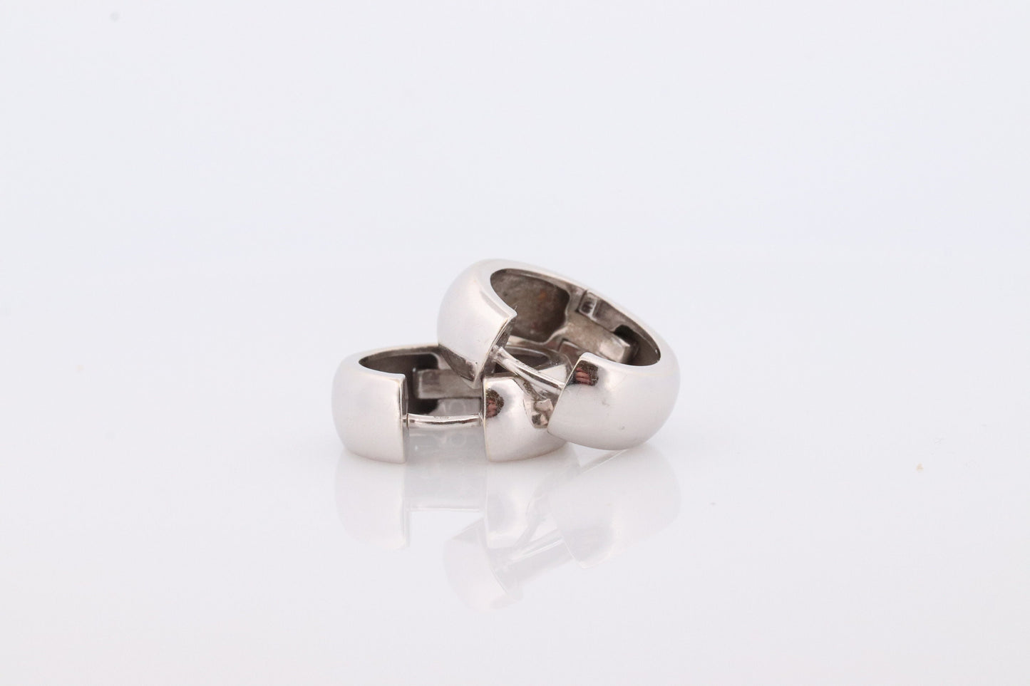 14k Gold Rounded HOOP Earrings. Heavy 6.8g Hoop Gloss earrings. Huggies Wide Polished White Gold Earrings. Huggie Hinged Earrings.