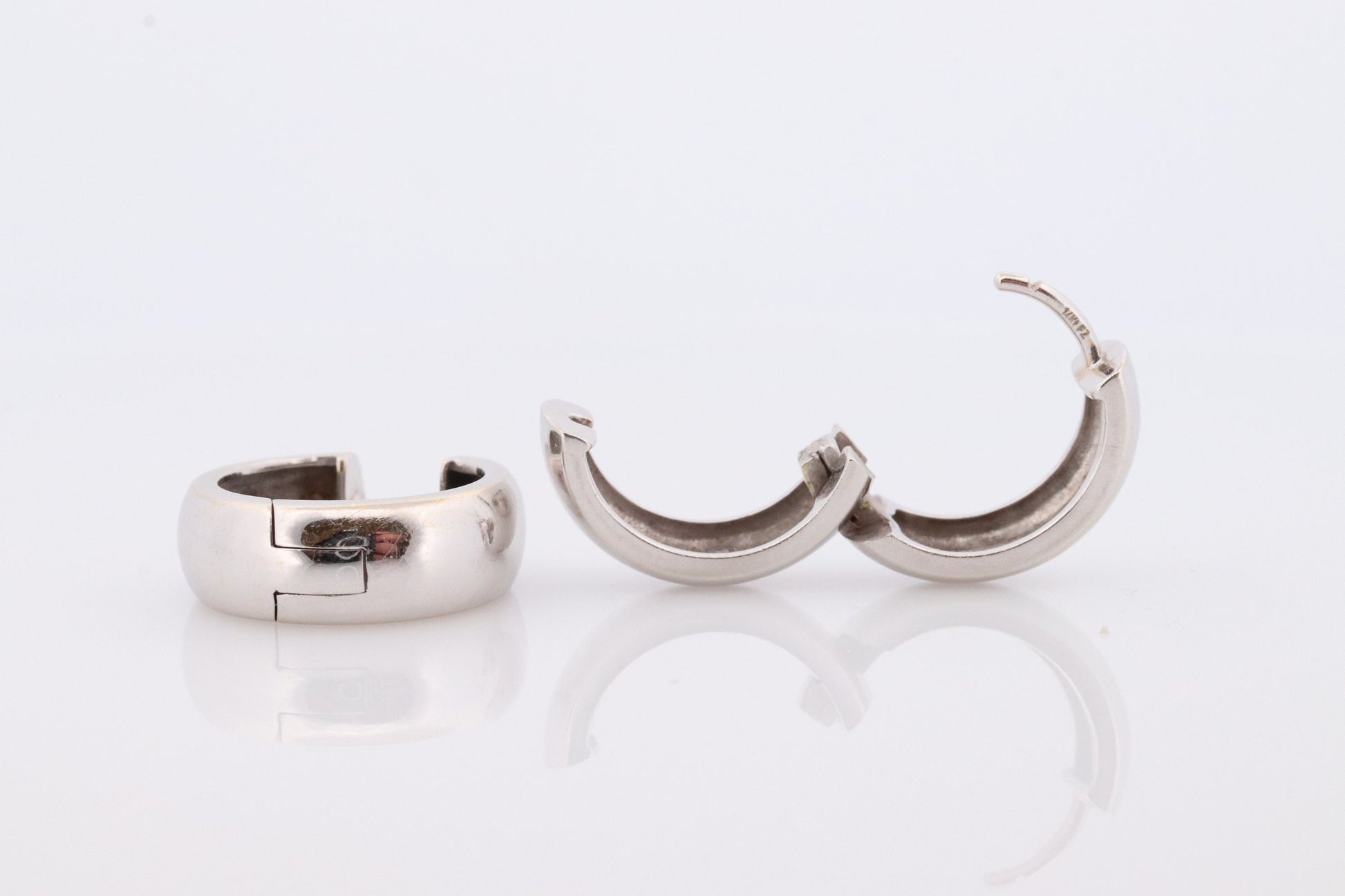 14k Gold Rounded HOOP Earrings. Heavy 6.8g Hoop Gloss earrings. Huggies Wide Polished White Gold Earrings. Huggie Hinged Earrings.