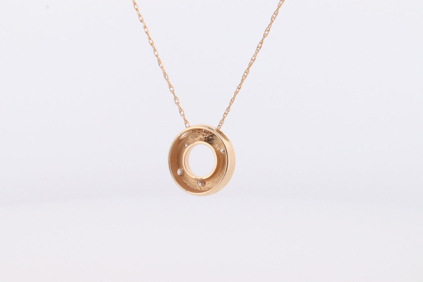 14K Diamond Circle of Life, Open Circle, Eternity Circle Diamond Pendant. Etoile Bezel Set Diamond Donut Disk Pendant Necklace.