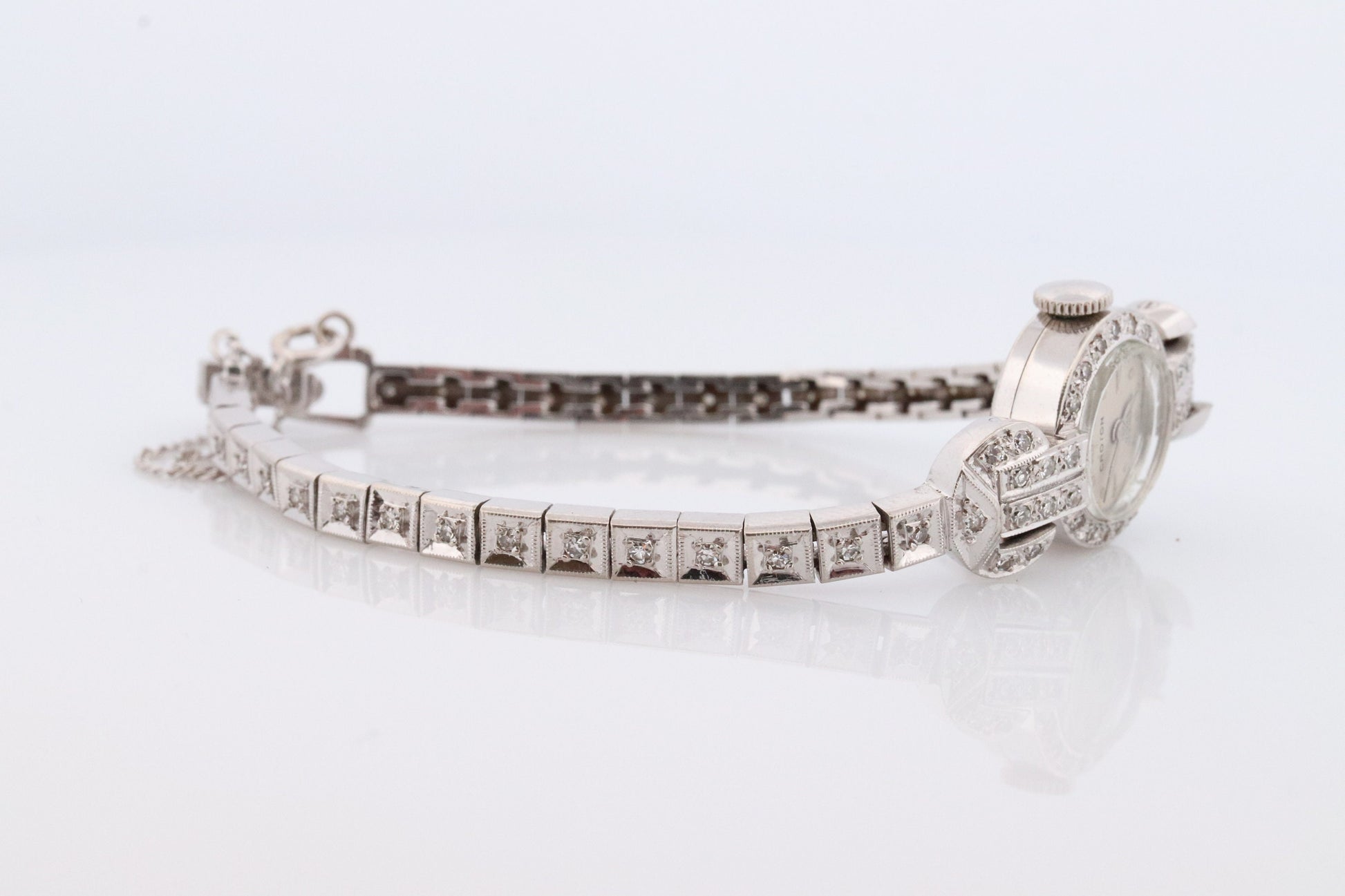 14k CROTON Nivada Grenchen LADIES wrist watch. 14k Manual watch with diamonds.
