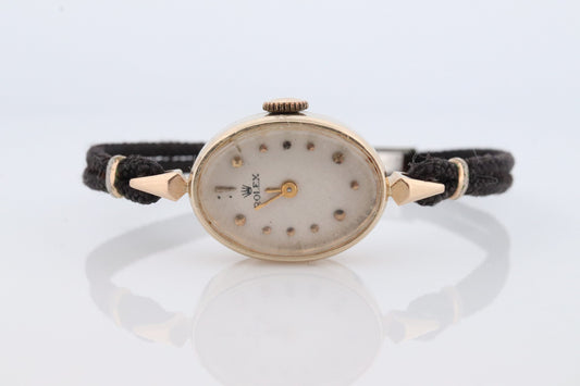 14k Rolex Womens Cocktail Watch. 14k gold Manual Windup. 1950s Ladies Rolex Cable Watch. Rolex Cord wristwatch.