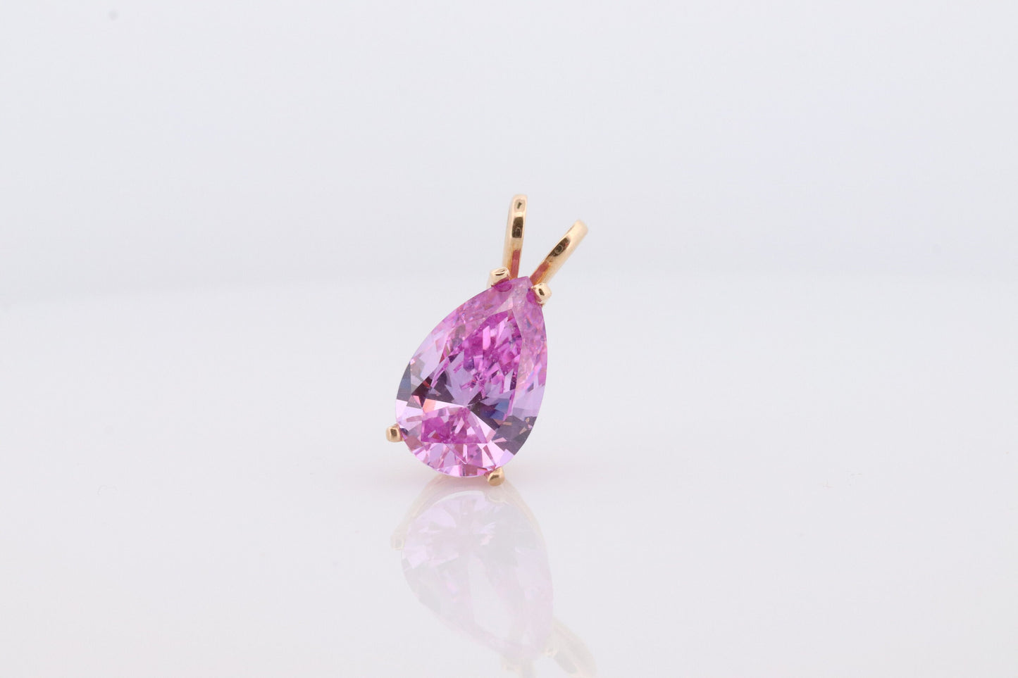 14k PINK Diamond(CZ) Solitaire Pendant. 14k gold Large Pink Pear CZ pendant Gift. st(42)