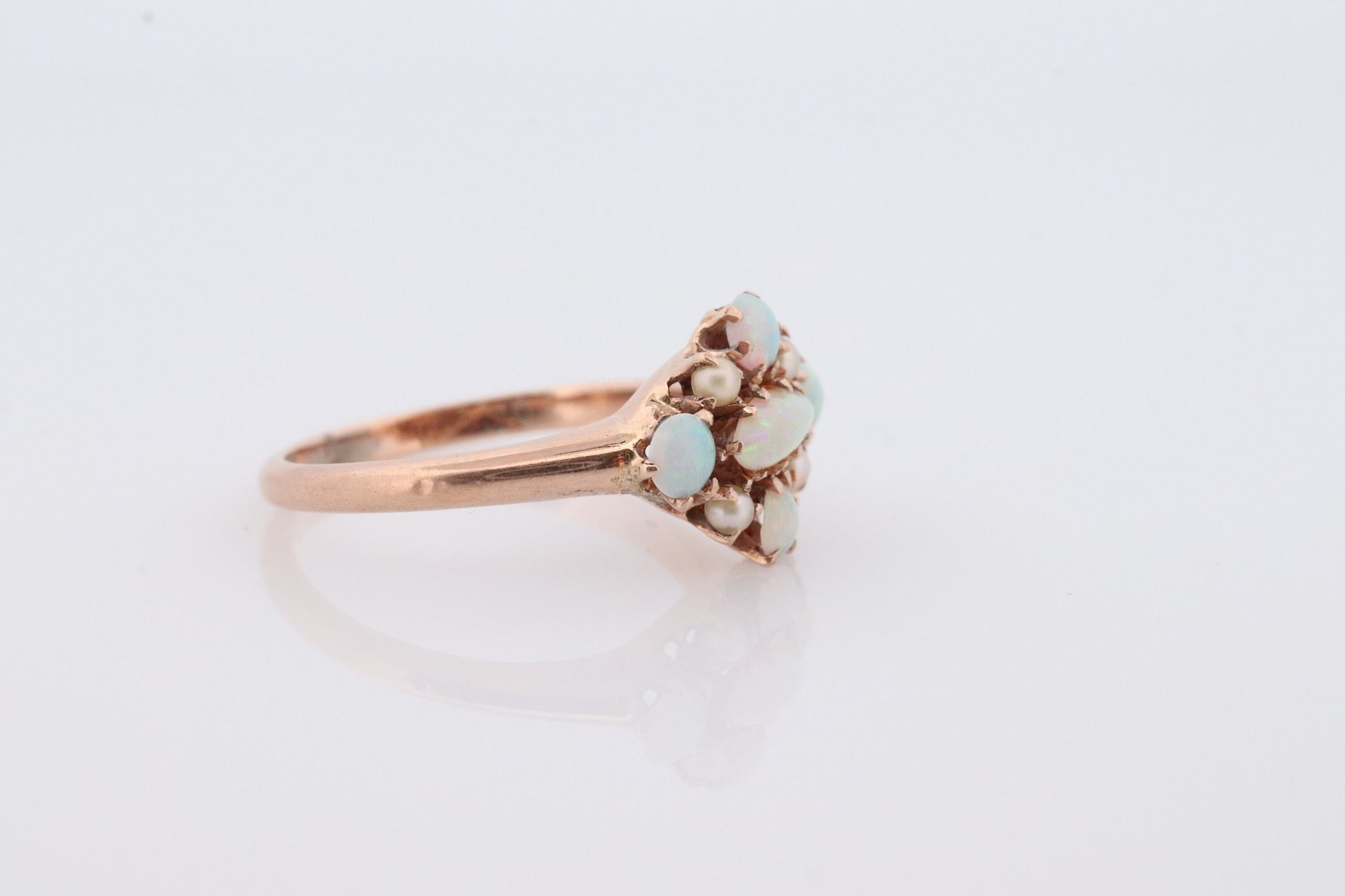 10k Victorian Opal Pearl Seed ring. 10k Gold Victorian claw opal ring. Antique Pearl Opal Cluster ring.