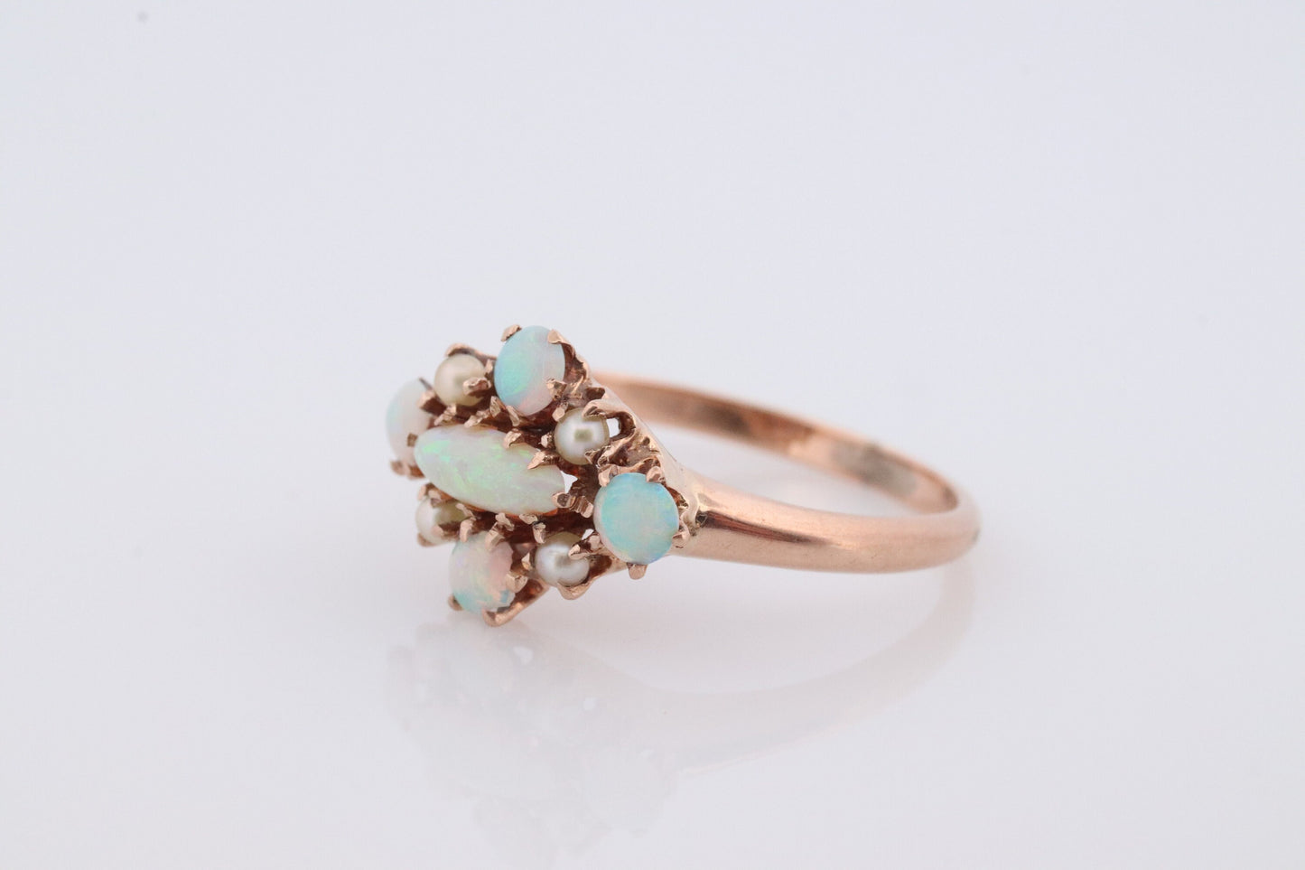 10k Victorian Opal Pearl Seed ring. 10k Gold Victorian claw opal ring. Antique Pearl Opal Cluster ring.