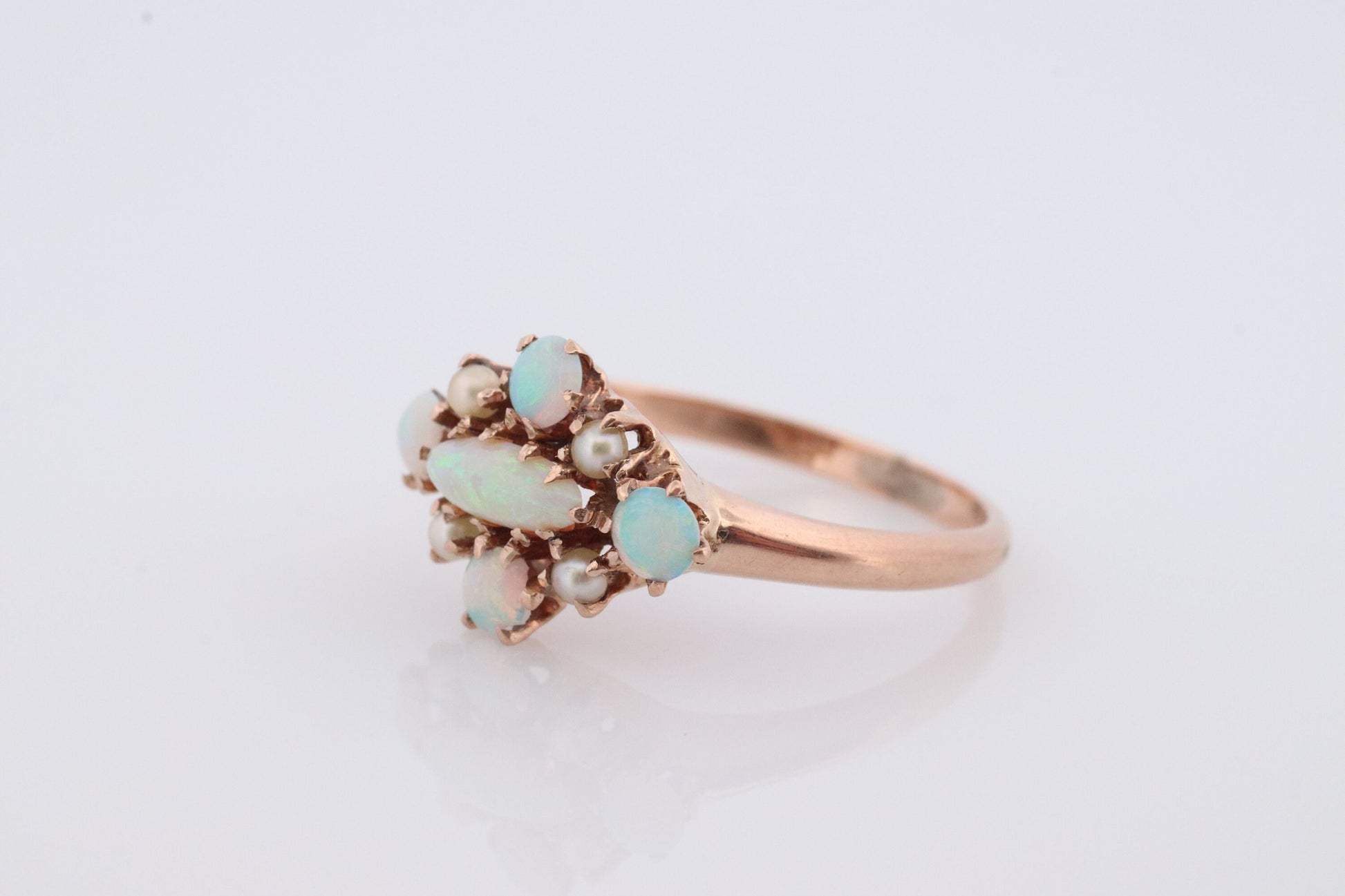 10k Victorian Opal Pearl Seed ring. 10k Gold Victorian claw opal ring. Antique Pearl Opal Cluster ring.