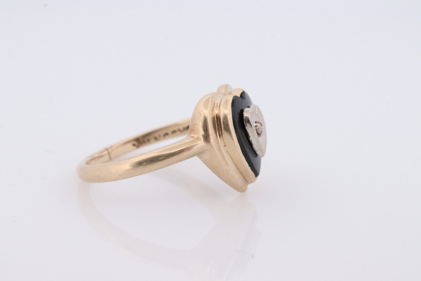 10k ONYX and diamond HEART ring. Heart Onyx bezel set victorian mourning ring. Mason 10k Ring.