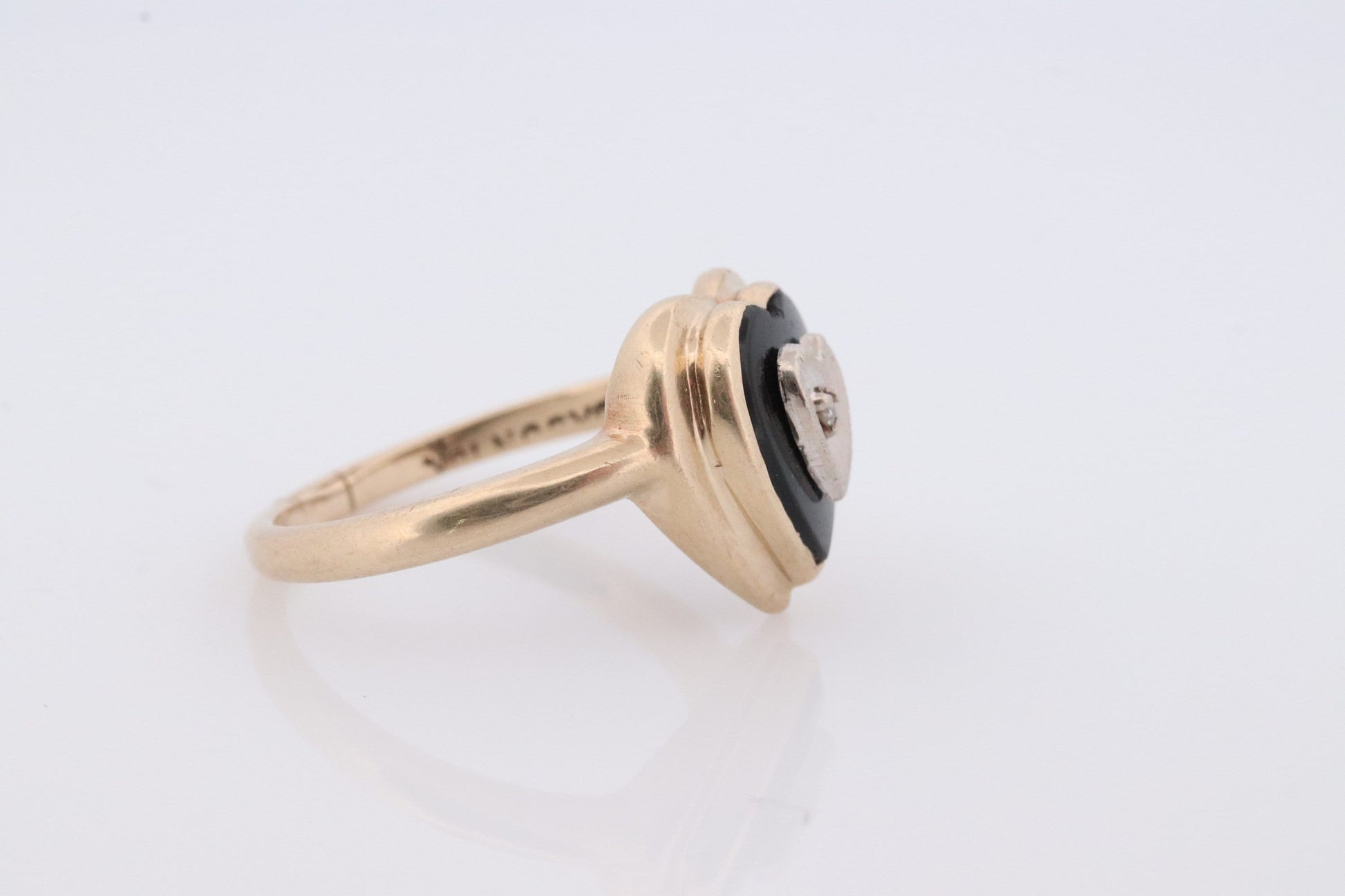 10k ONYX and diamond HEART ring. Heart Onyx bezel set victorian mourning ring. Mason 10k Ring.