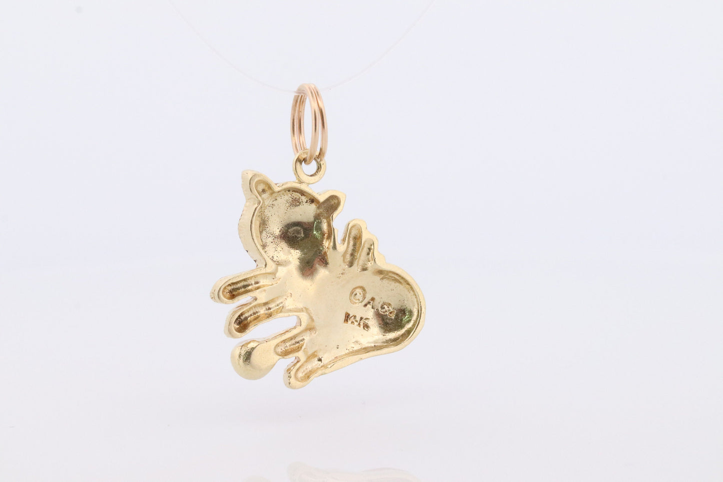 14k Cat Pendant. Enamel Detailed and Colorful Kitten with a pearl Pendant. Yellow Gold Playful Kitten Pendant. Kitten 14k Charm